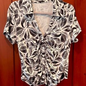 Maeve for Anthropologie Black and White Ruched Blouse